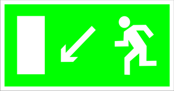 E08 направление к эвакуационному выходу налево вниз (пленка, 300х150 мм) - Знаки безопасности - Эвакуационные знаки - магазин "Охрана труда и Техника безопасности"